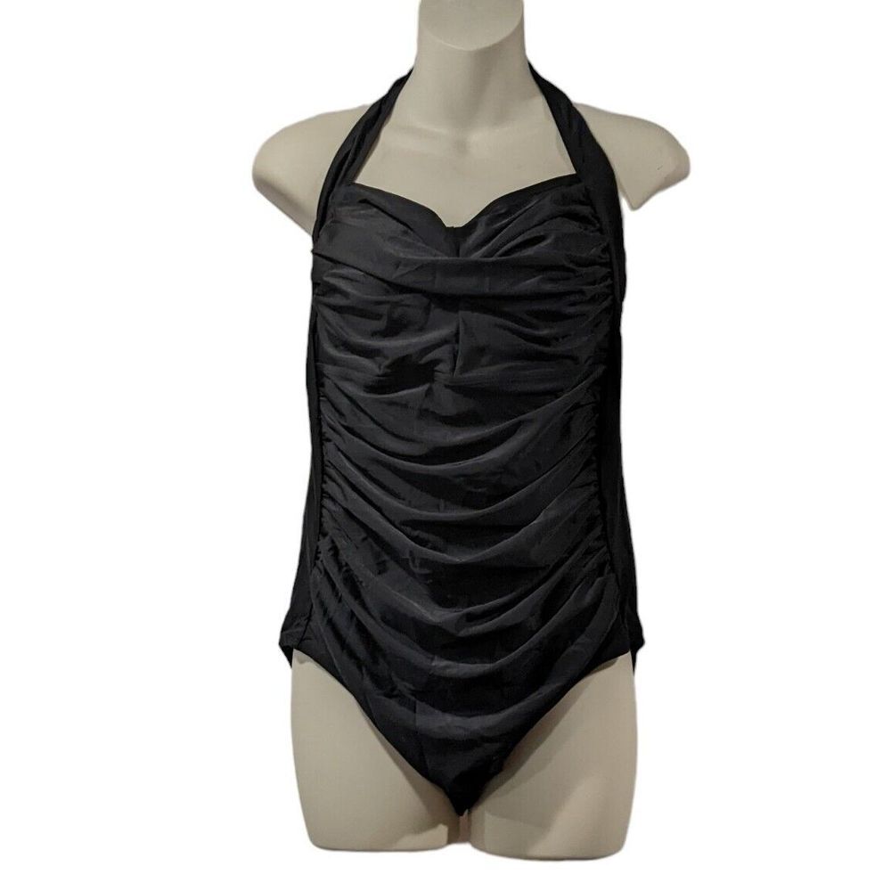 Smismivo One Piece Black Size‎ XL Swimsuit Tummy Control Halter Top Slimming
